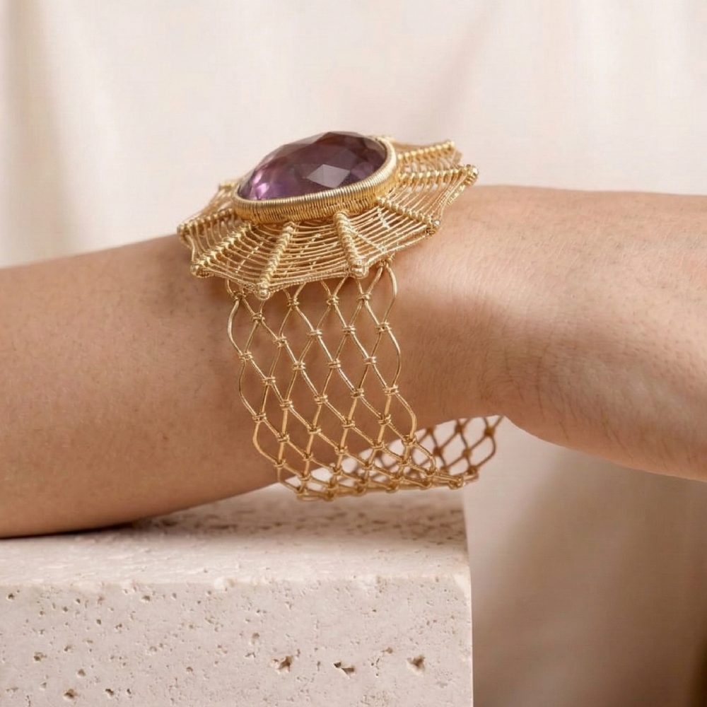 Monalisa Stone Statement Handcuff Bracelet | SHOBITAM