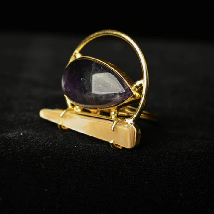 Gold Tone Amethyst & MOP Statement Ring | SHOBITAM