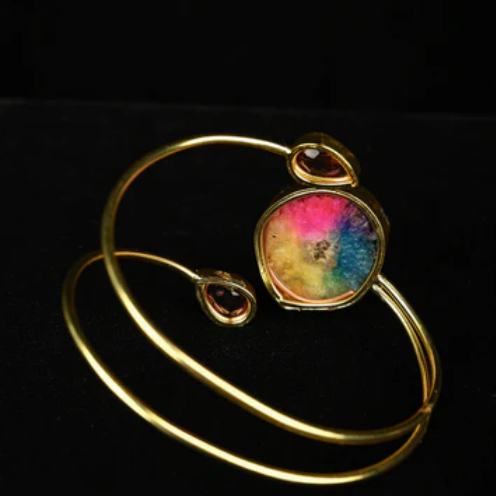 Rainbow Solar Agate Statement Handcuff Bracelet | SHOBITAM