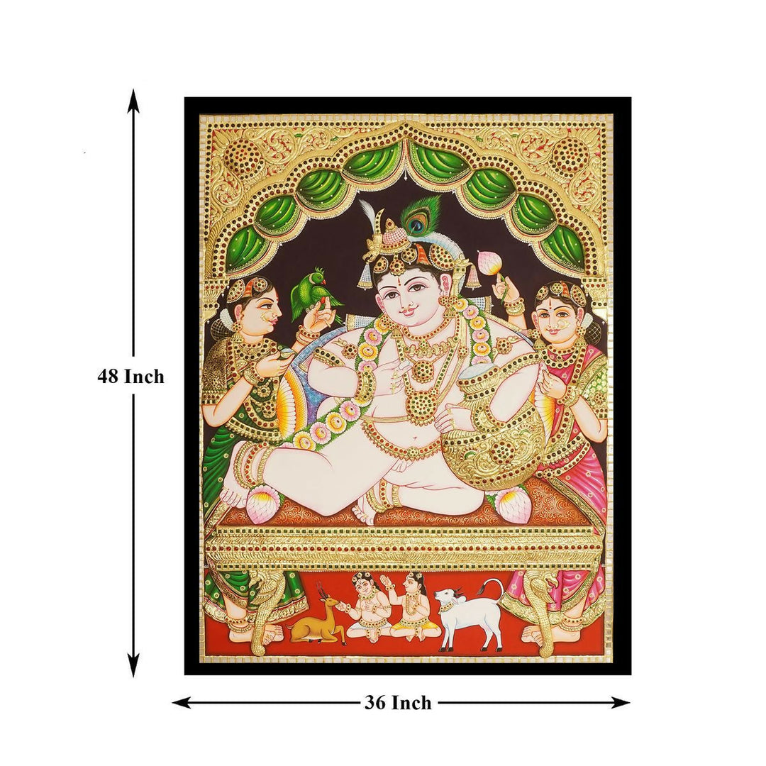 12*15 Tanjore Painting of Butter Thief Krishna, Authentic 22 ct Gold Plated , Unframed | SHOBITAM