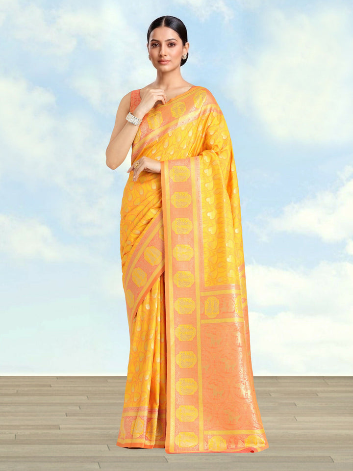 Yellow Color Weaving Semi Banarasi Silk Saree| SHOBITAM
