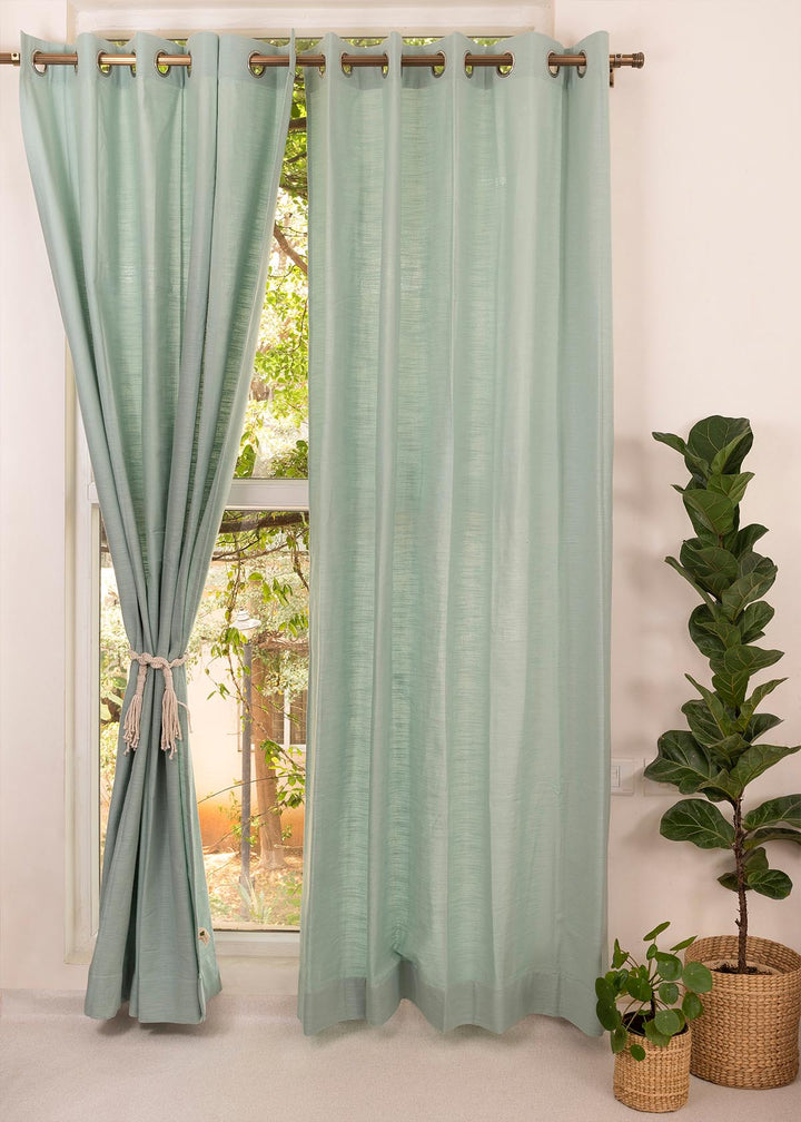 Solid Nile Blue 100% cotton plain curtain for bedroom - Light Reduction - Single Piece | SHOBITAM