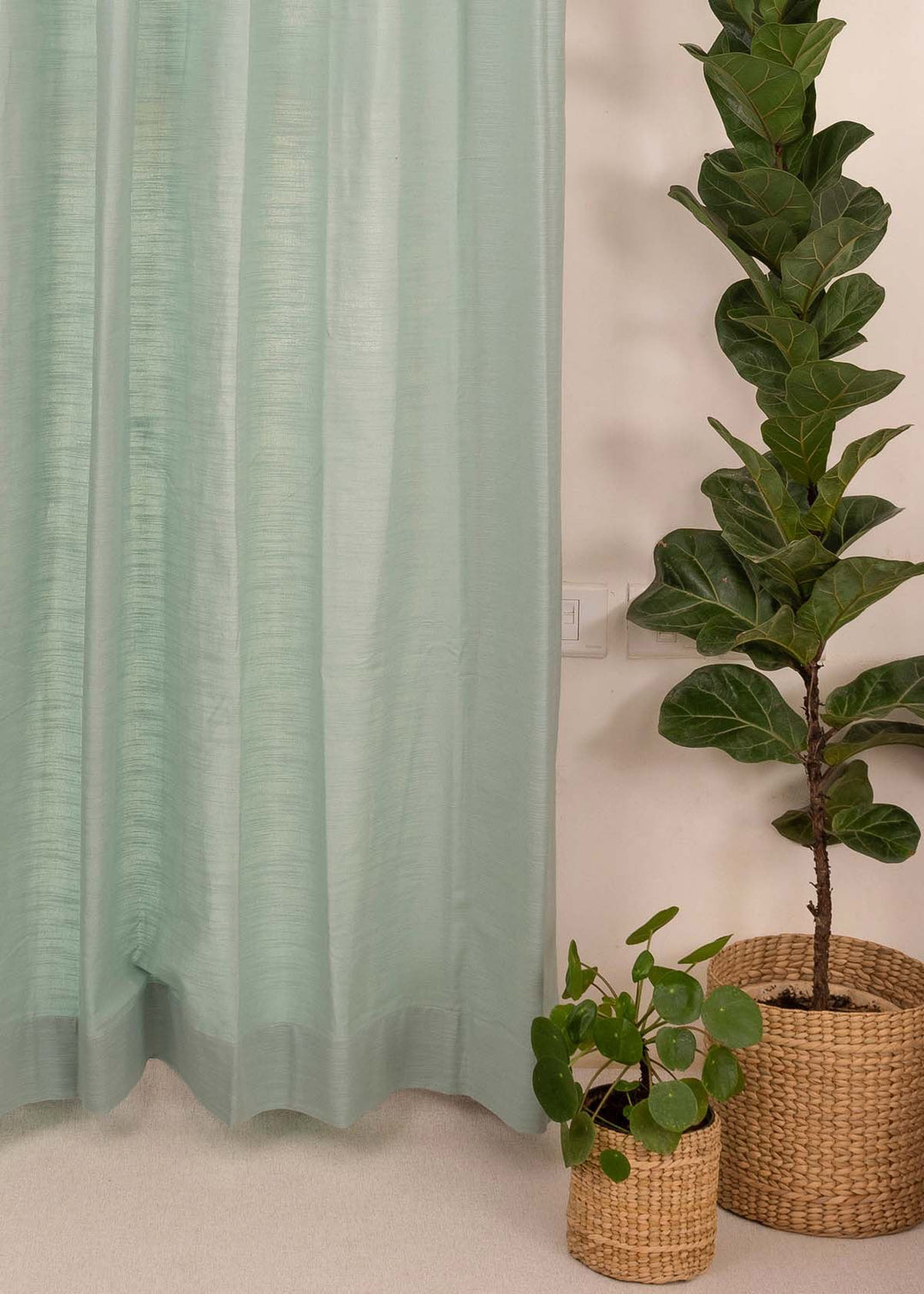 Solid Nile Blue 100% cotton plain curtain for bedroom - Light Reduction - Single Piece | SHOBITAM