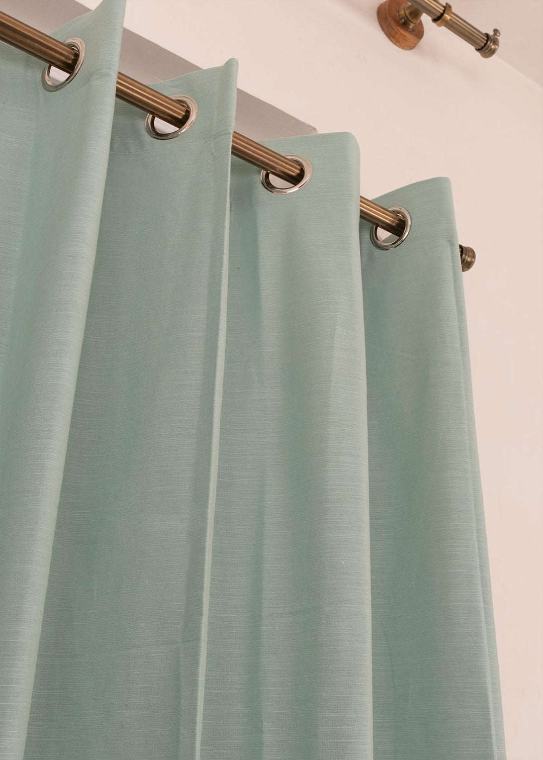 Solid Nile Blue 100% cotton plain curtain for bedroom - Light Reduction - Single Piece | SHOBITAM