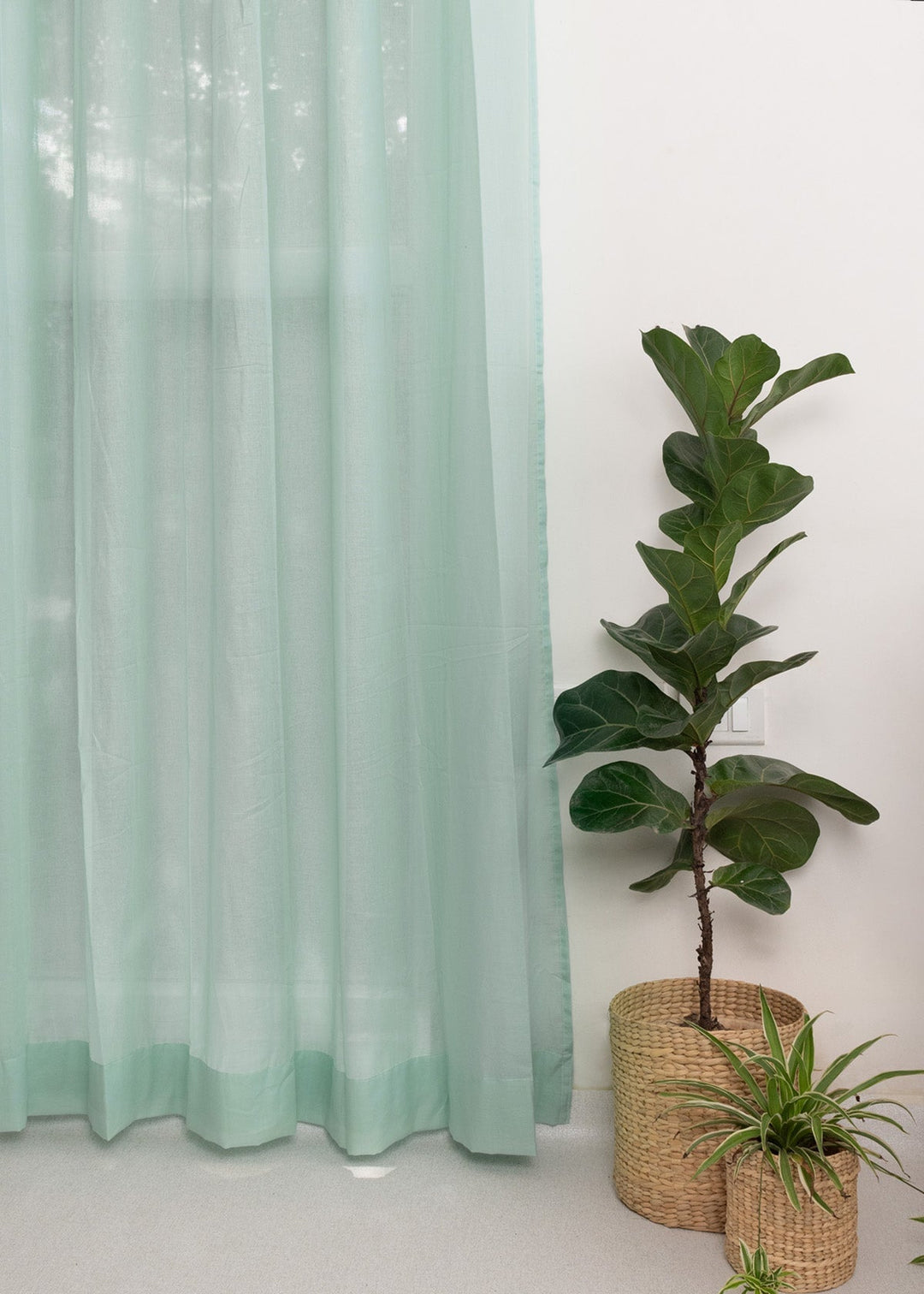 Solid Nile Blue sheer 100% cotton plain curtain for Living room & bedroom - Light filtering - Single Piece