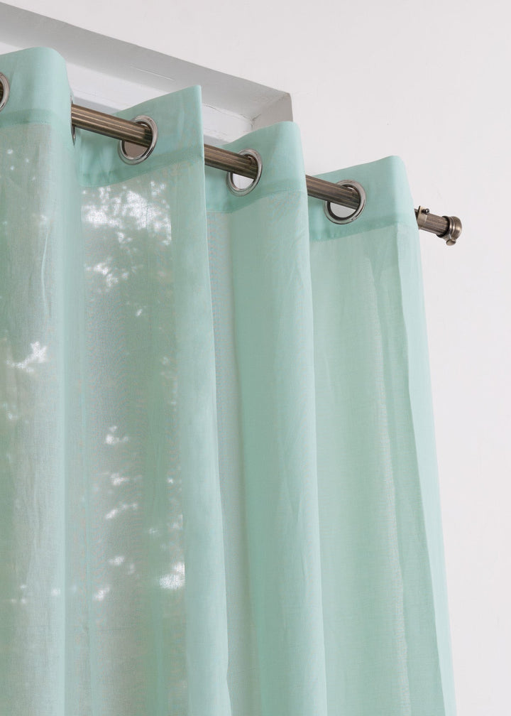 Solid Nile Blue sheer 100% cotton plain curtain for Living room & bedroom - Light filtering - Single Piece