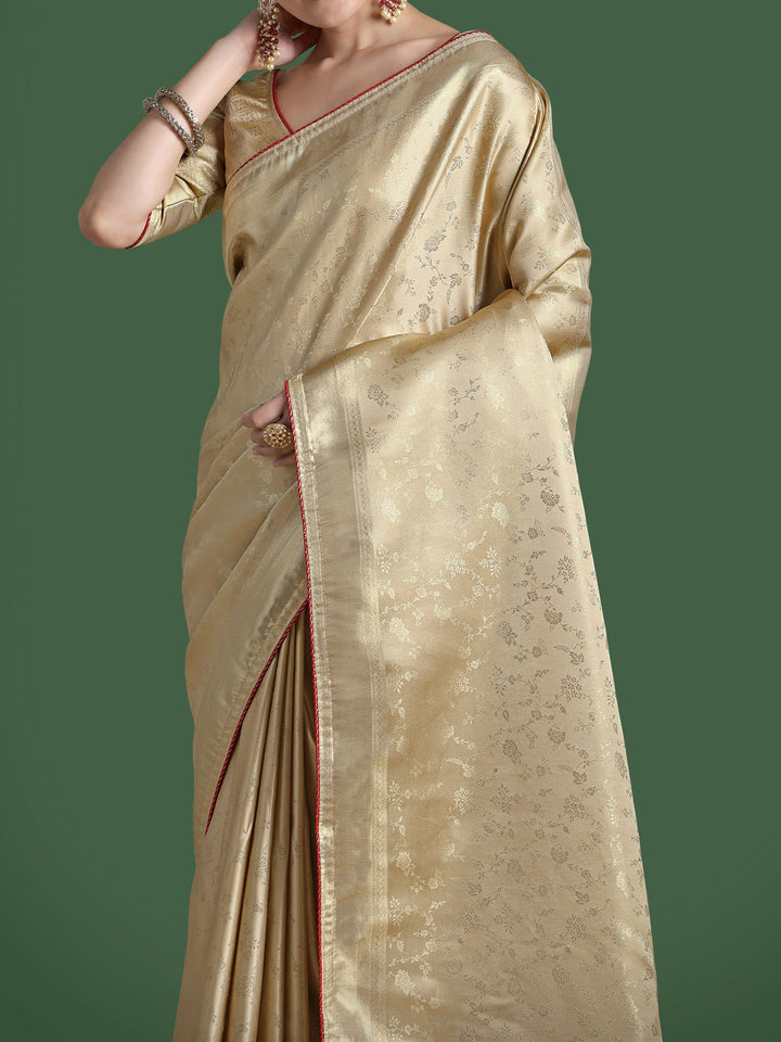 Golden Kanjivaram Satin Silk Woven Saree | SHOBITAM