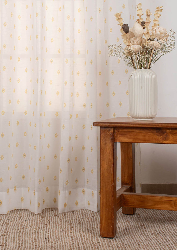 Noor Yellow minimal 100% cotton sheer curtain for living room - Light filtering - Single Piece| SHOBITAM