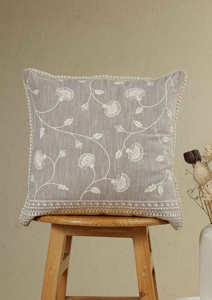 Nora Brown Floral Printed 100% Cotton Cushion Cover For Sofa | SHOBITAM