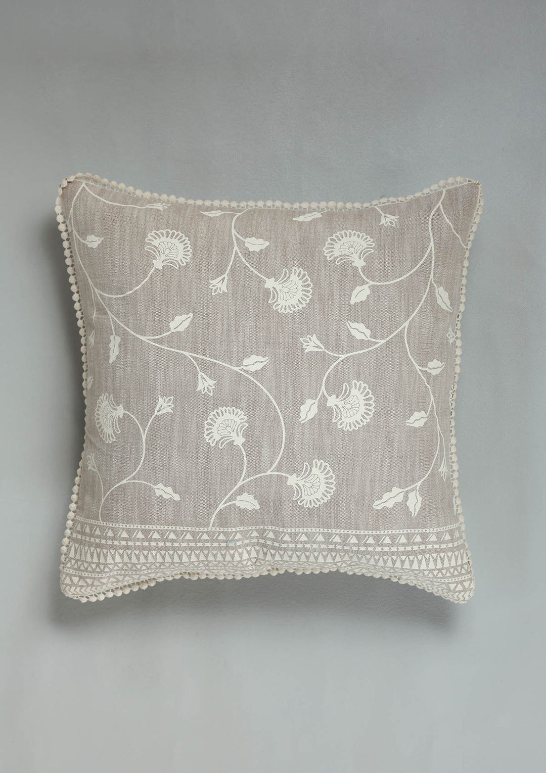 Nora Brown Floral Printed 100% Cotton Cushion Cover For Sofa | SHOBITAM