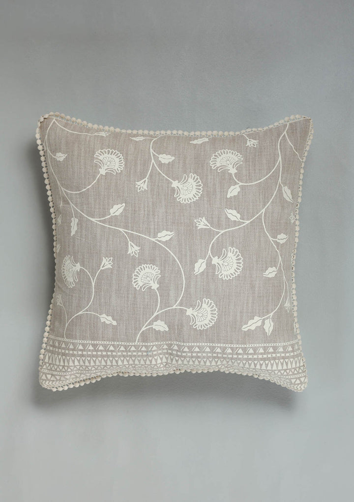 Nora Brown Floral Printed 100% Cotton Cushion Cover For Sofa | SHOBITAM