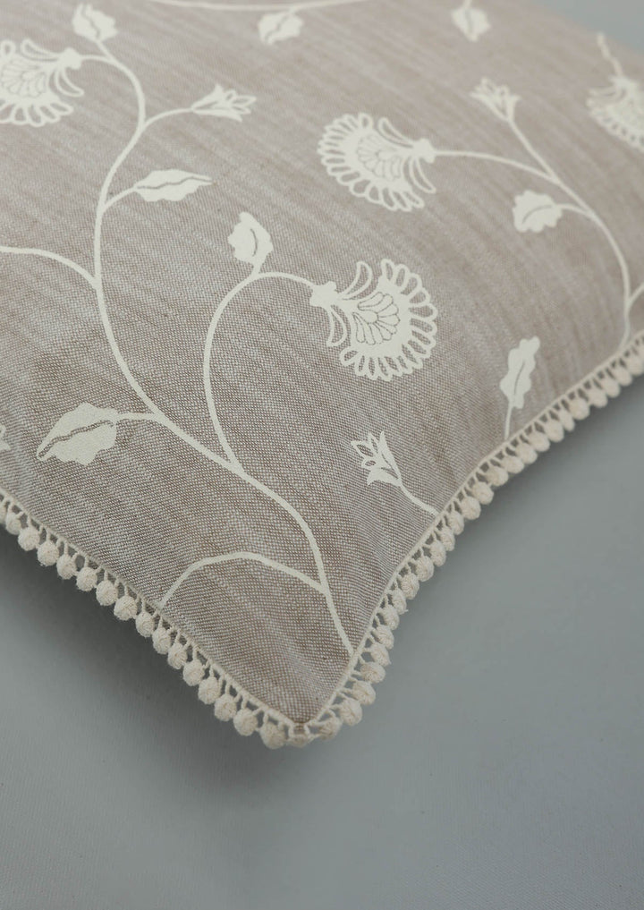 Nora Brown Floral Printed 100% Cotton Cushion Cover For Sofa | SHOBITAM