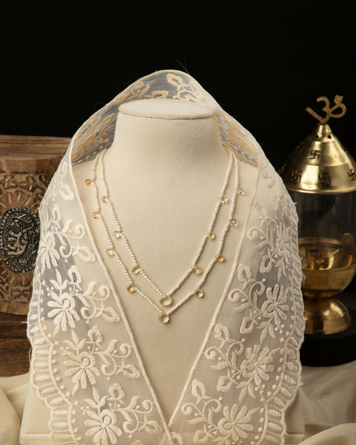 The Citrine Whisper- 2 Layer Natural pearls and Yellow Quartz | SHOBITAM