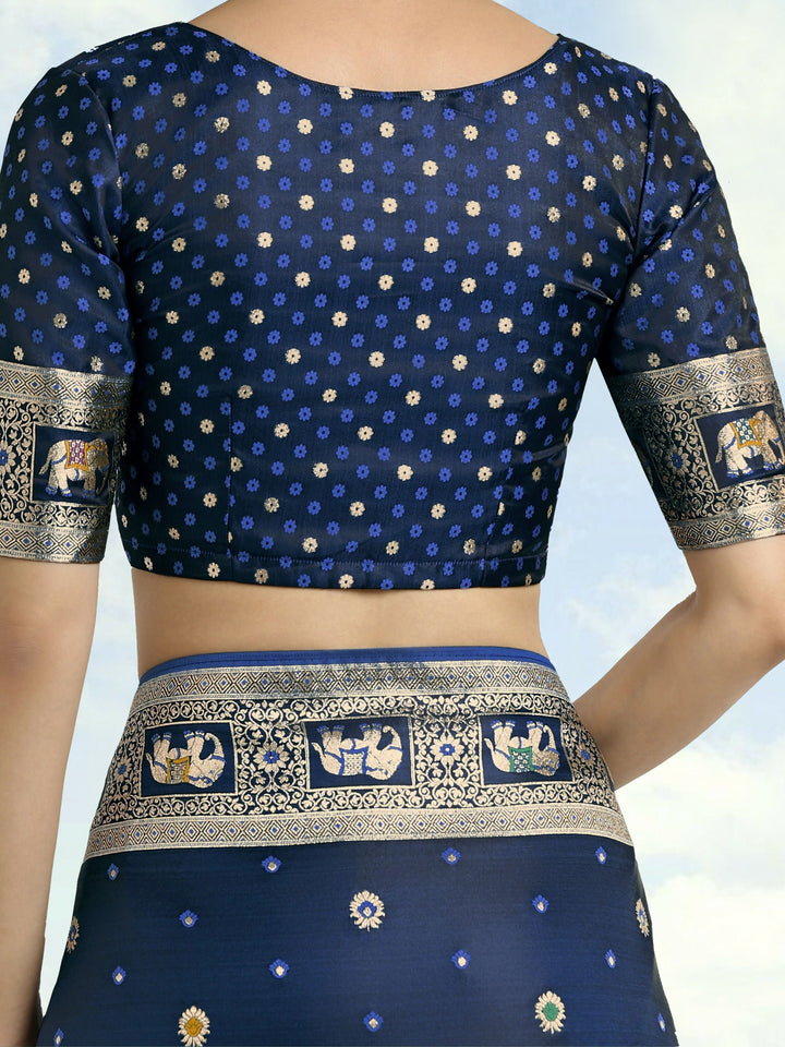Blue Woven Banarasi Satin Silk Saree | SHOBITAM