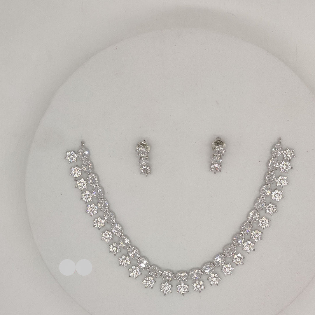 Silver-toned CZ Necklace Set