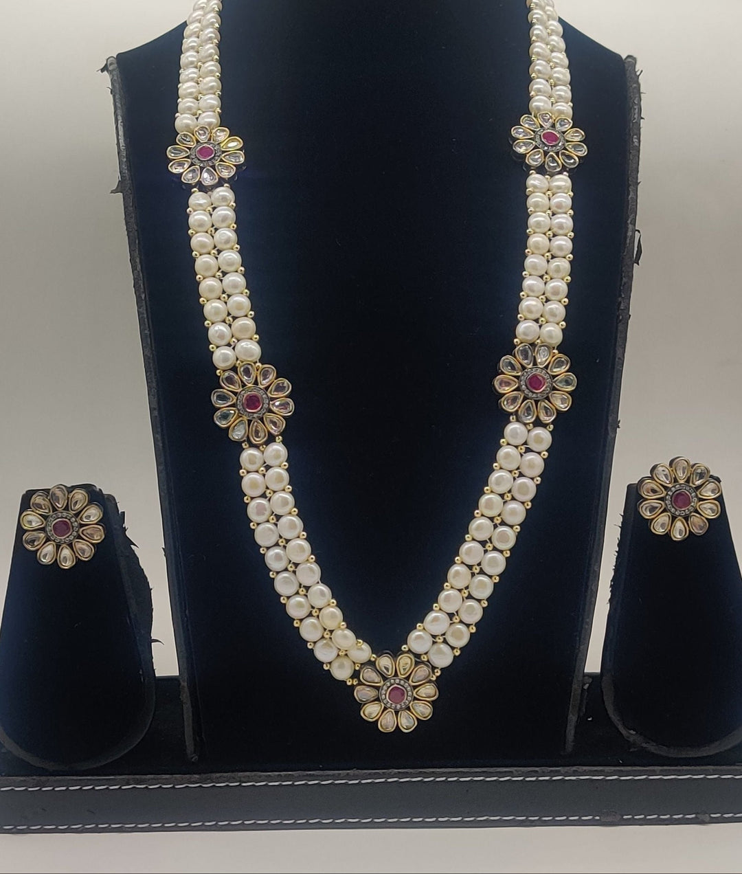 Scarlet Blossom Long Pearl Fancy Pendent Set | SHOBITAM