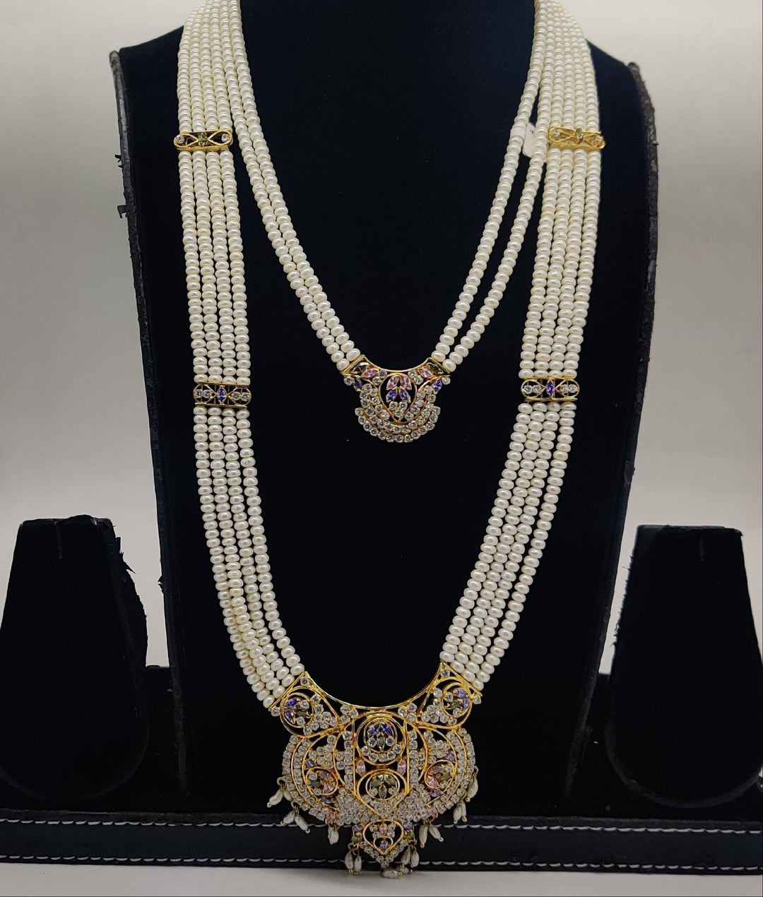Gem Majesty Layered Pearl Fancy Pendent Set | SHOBITAM