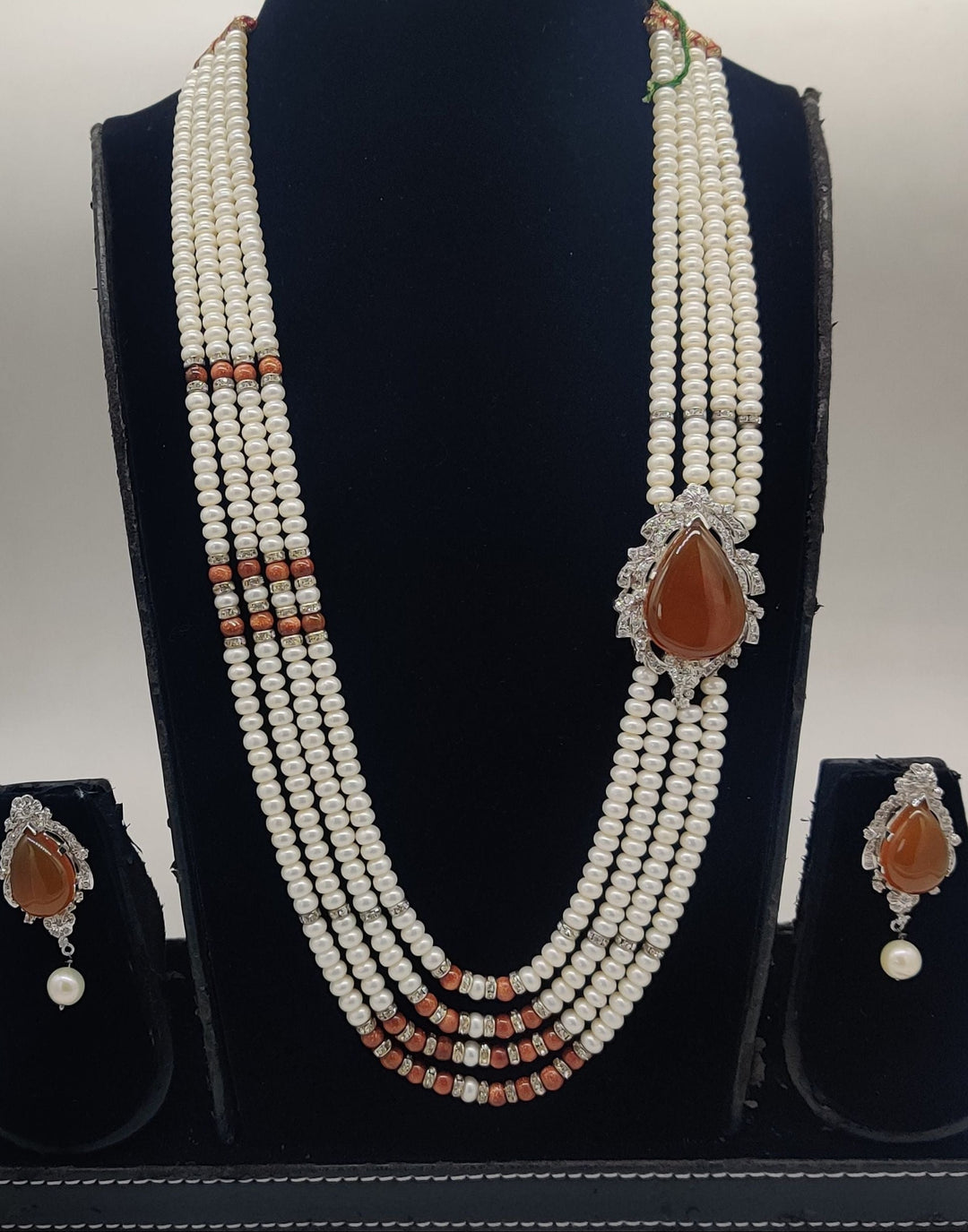 Coral Ember Pearl Drop Fancy Pendent Set | SHOBITAM