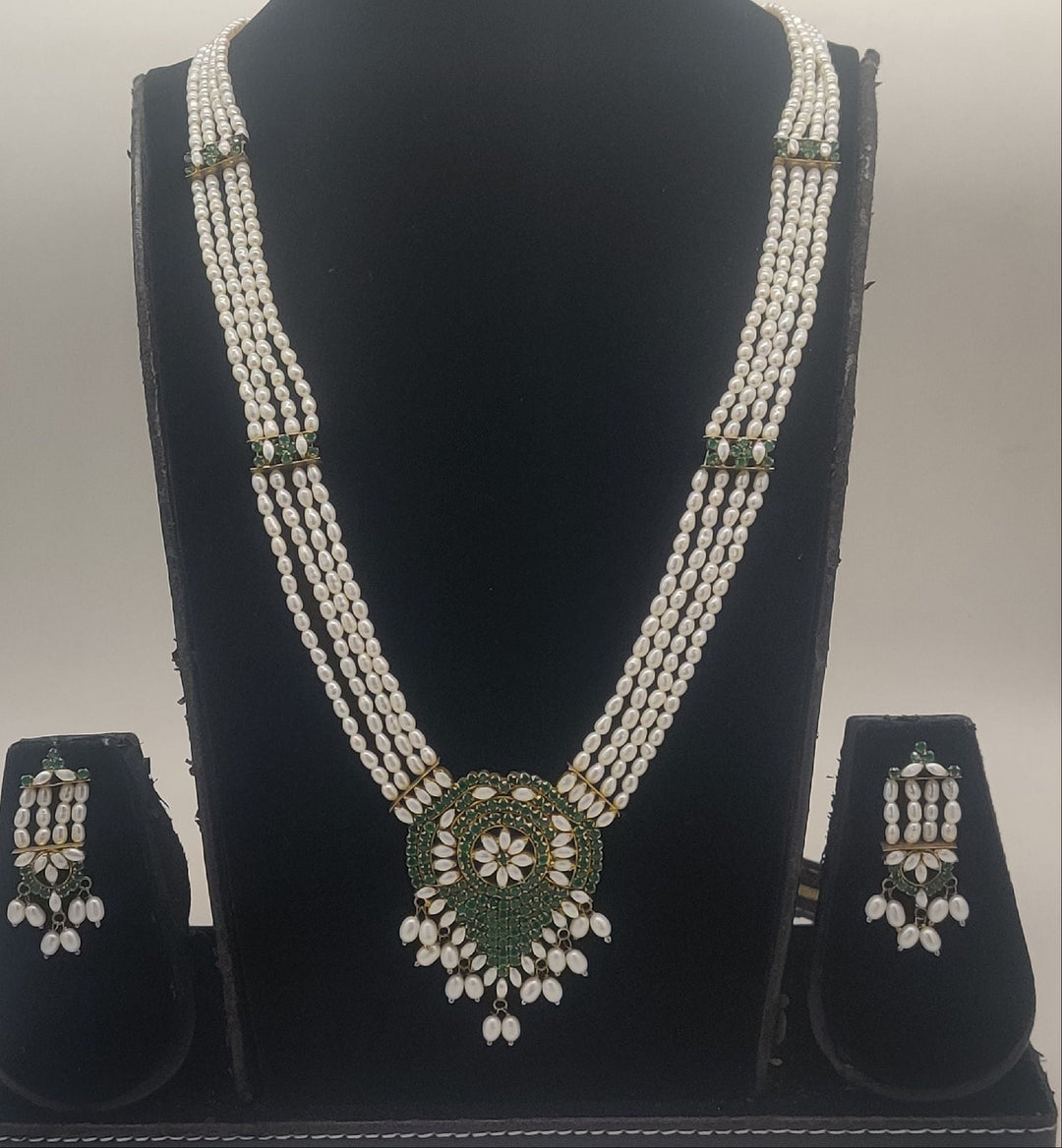 Emerald Serenity Floral Pearl Fancy Pendent Set | SHOBITAM