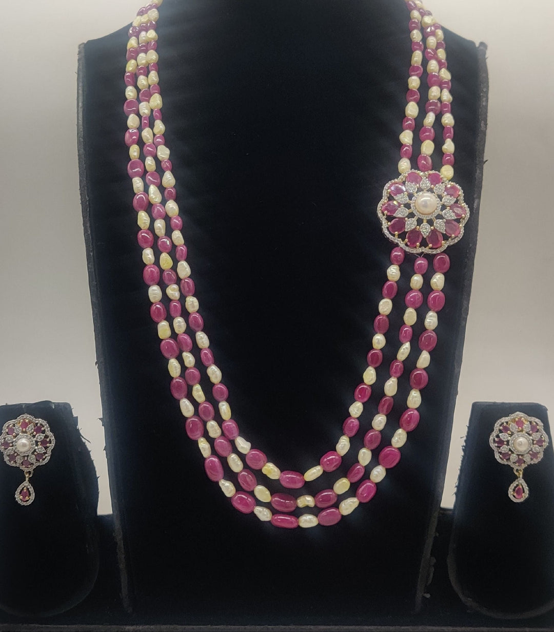 Floral Ruby Pearl Cascade Fancy Pendent Set | SHOBITAM