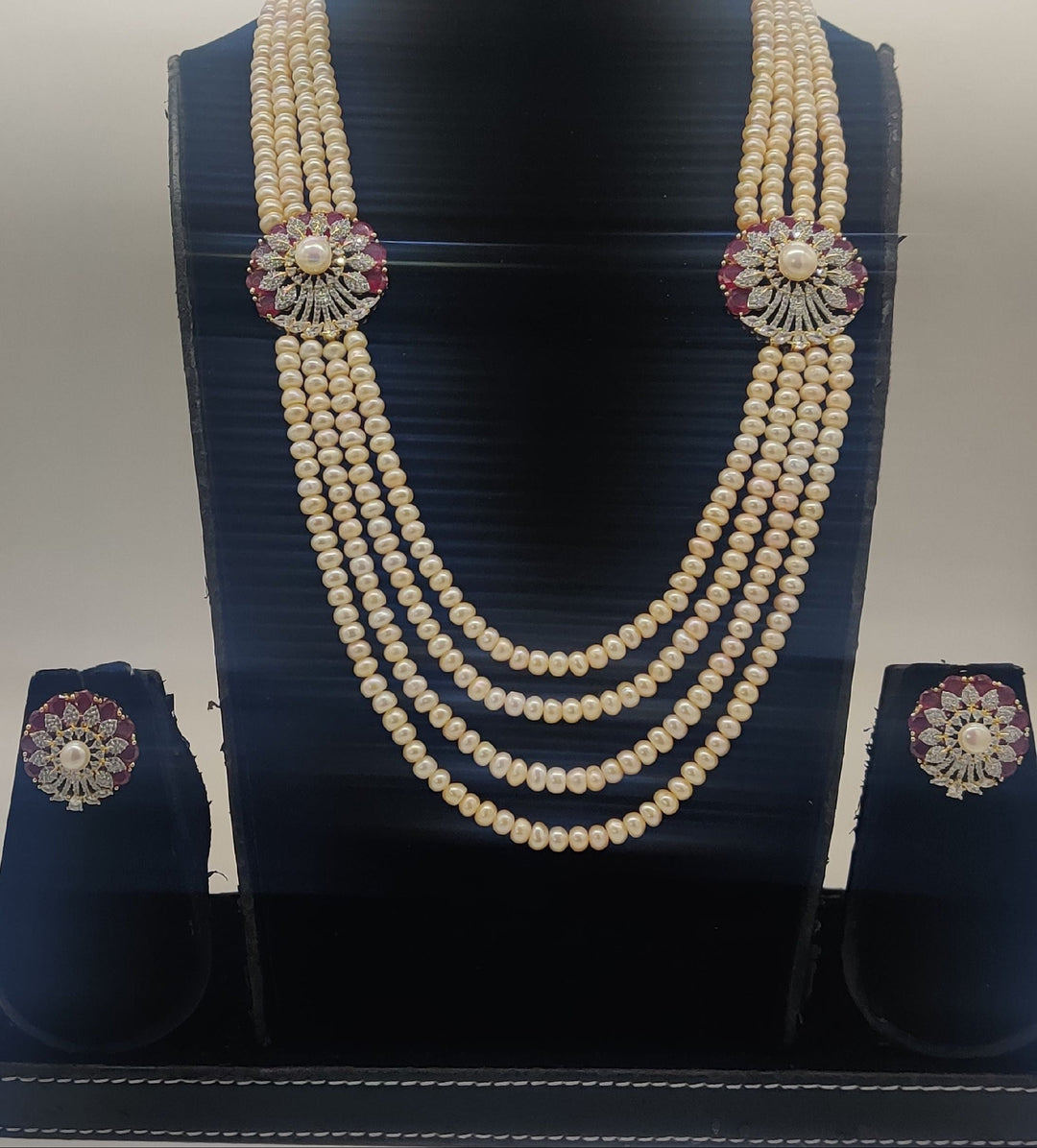 Scarlet Bloom Pearl Fancy Necklace Set | SHOBITAM