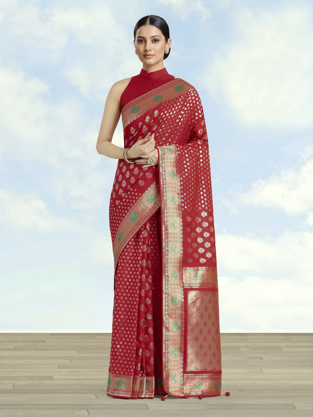 Red Colour Banarasi  Satin Silk Zari Weaving Saree | SHOBITAM