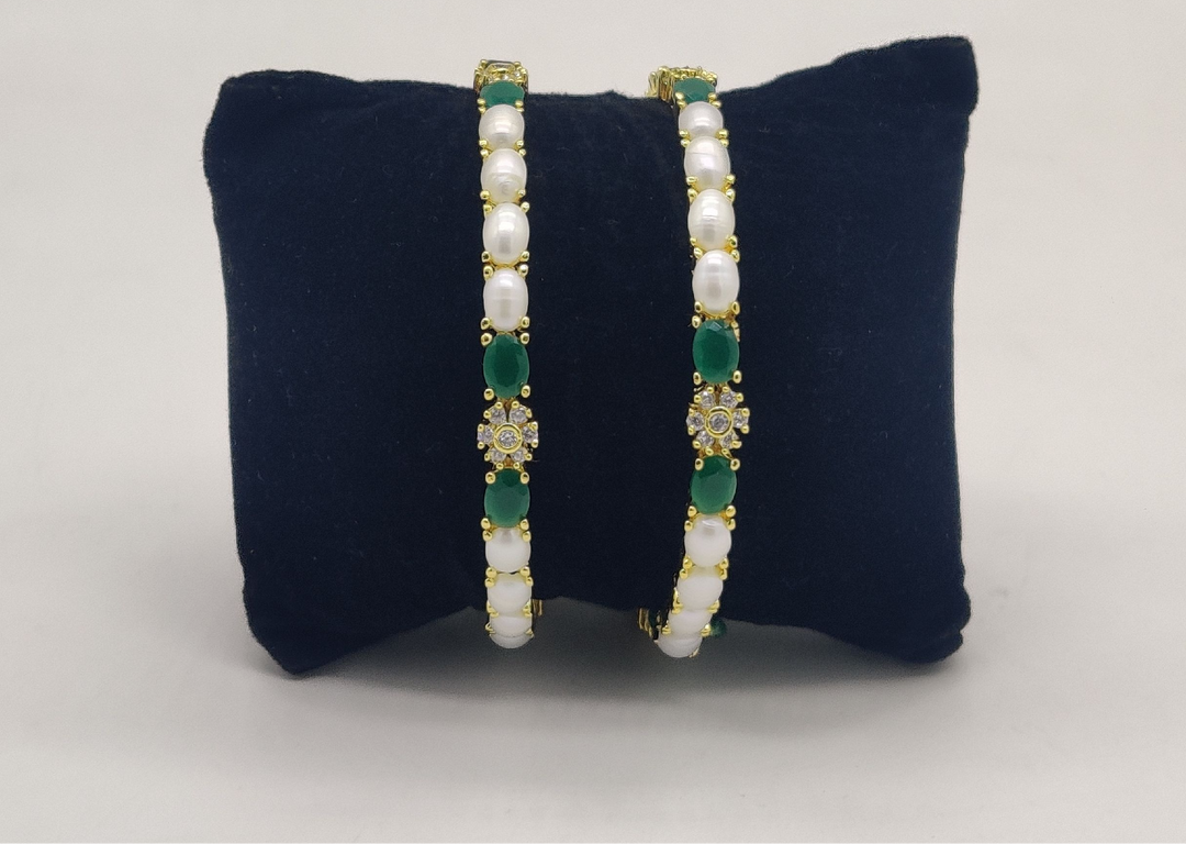 Emerald Pearl Blossom Bangles | SHOBITAM