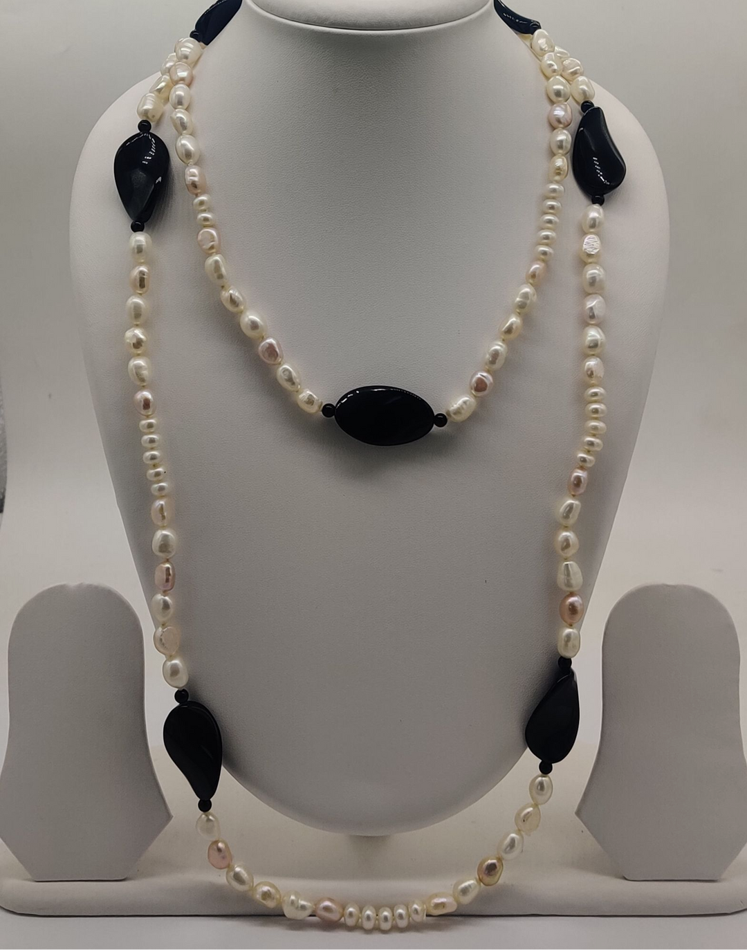 Onyx Whisper Pearl Drape Fancy Necklace | SHOBITAM