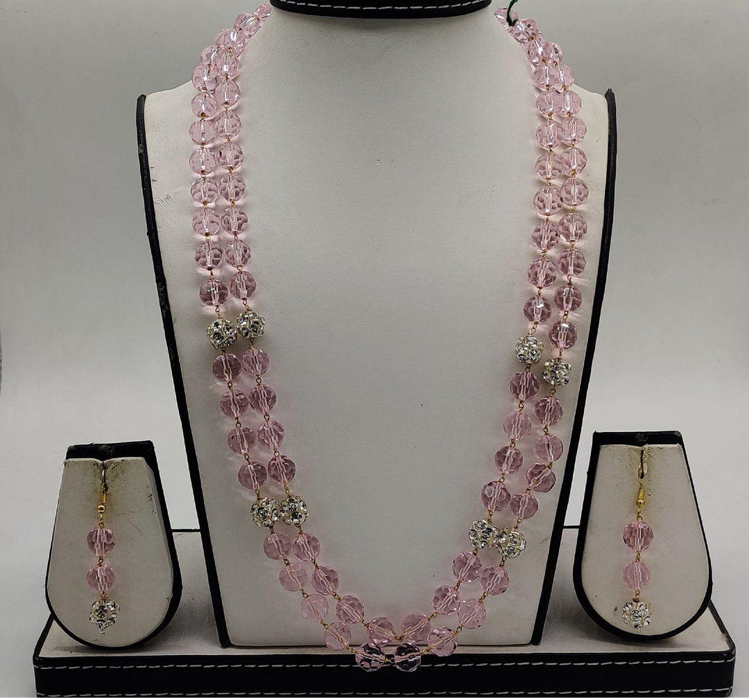Pink Sparkle Grace Set Fancy Necklace | SHOBITAM