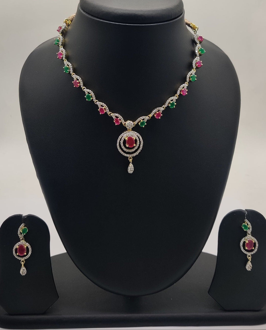 Multicolor Gemstone & Ruby Pendant Necklace Set