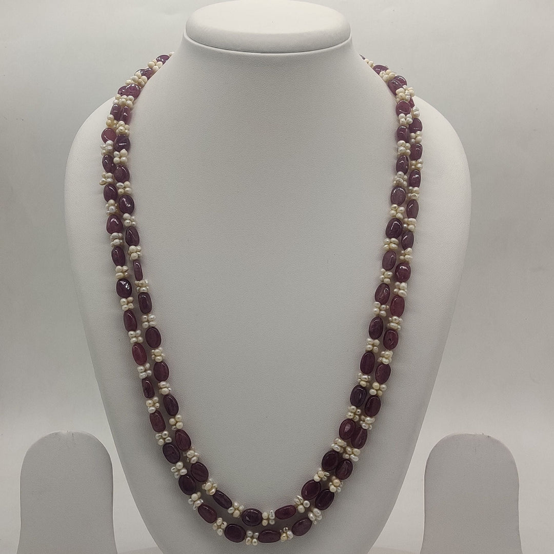 Ruby Pearl Harmony Two-Strand Stone Necklace | SHOBITAM
