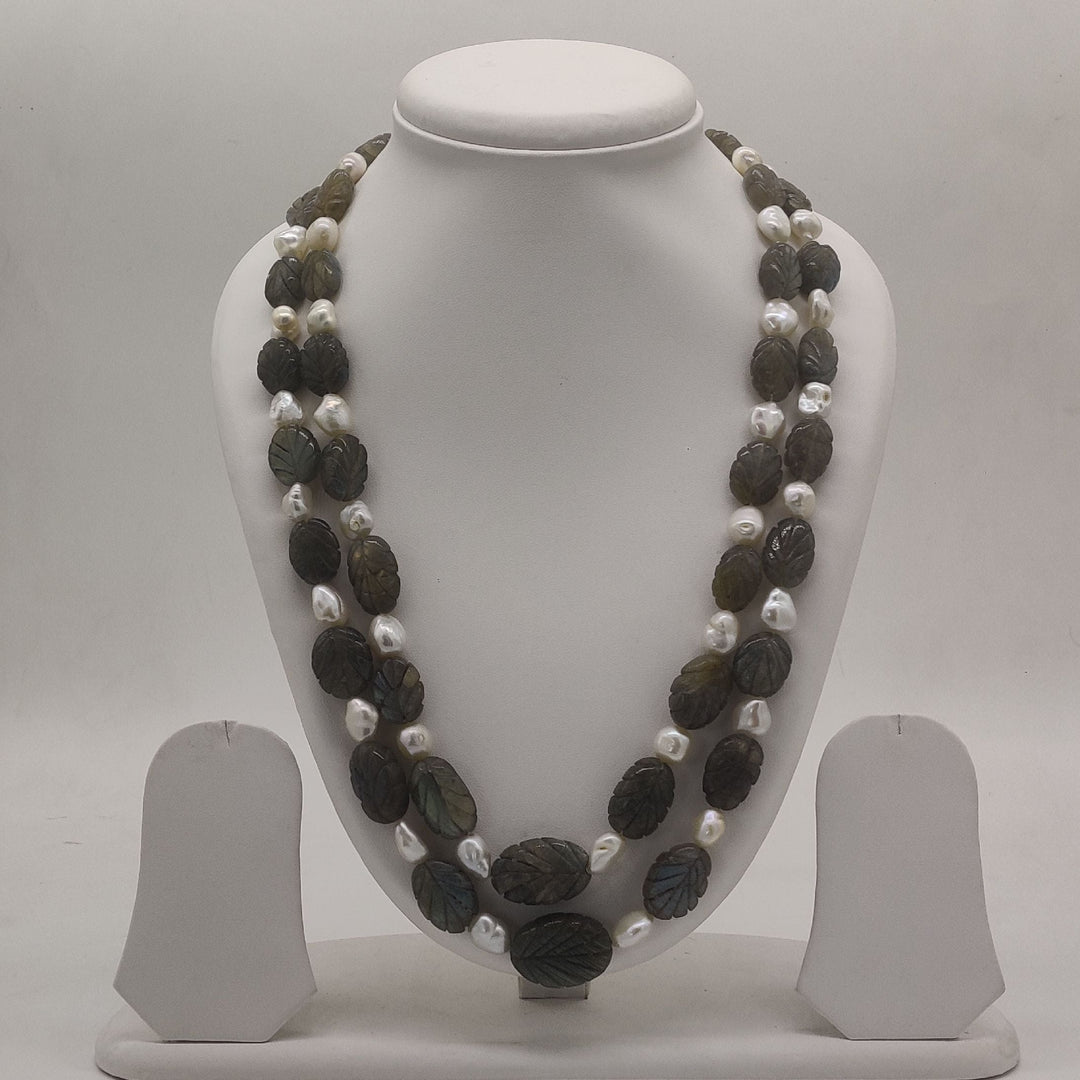 Twilight Bloom Carved Bead & Pearl Stone Necklace | SHOBITAM