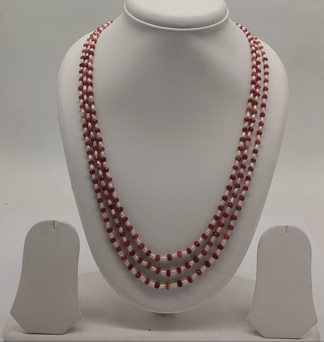 Ruby Pearl Elegance Red & White Multi-Strand Stone Necklace | SHOBITAM