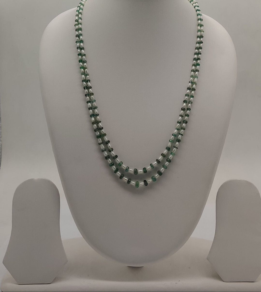 Harmony Duo Green & Pearl Double-Strand Stone Necklace | SHOBITAM