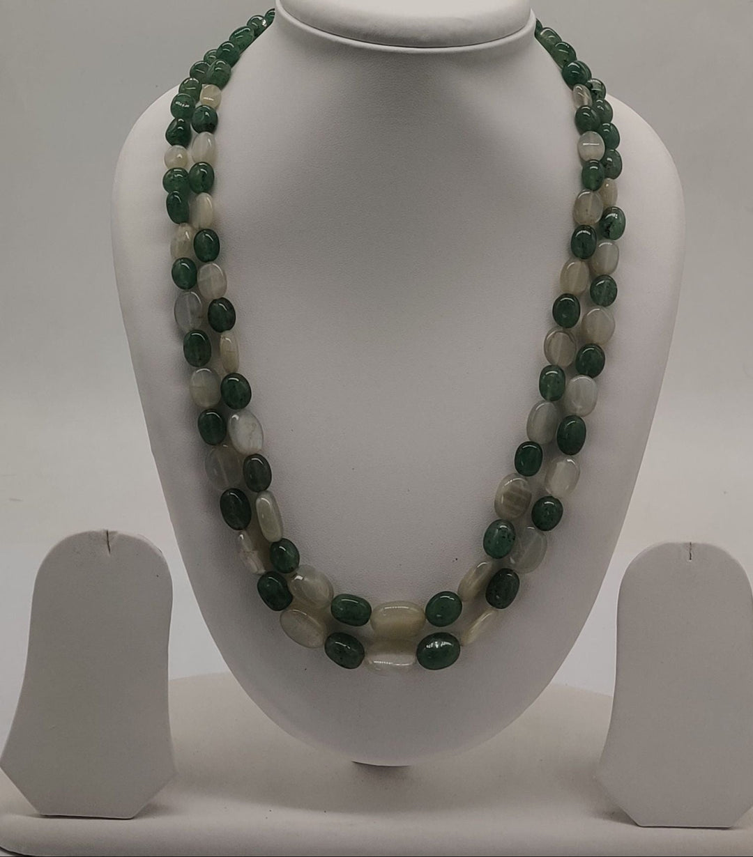 Dewdrop Duet Two-Strand Green & Cream Stone Necklace | SHOBITAM