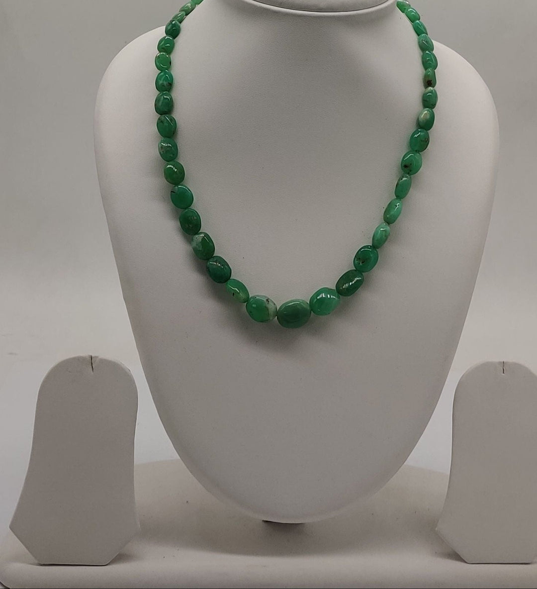 Royal Taper Graduated Oval Green Bead Stone Necklace | SHOBITAM