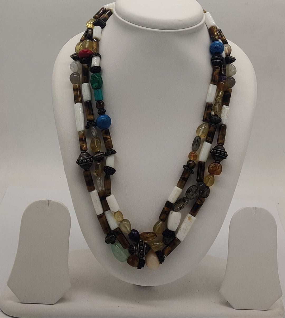 Tribal Tints Multistrand Earthy Bead Stone Necklace | SHOBITAM
