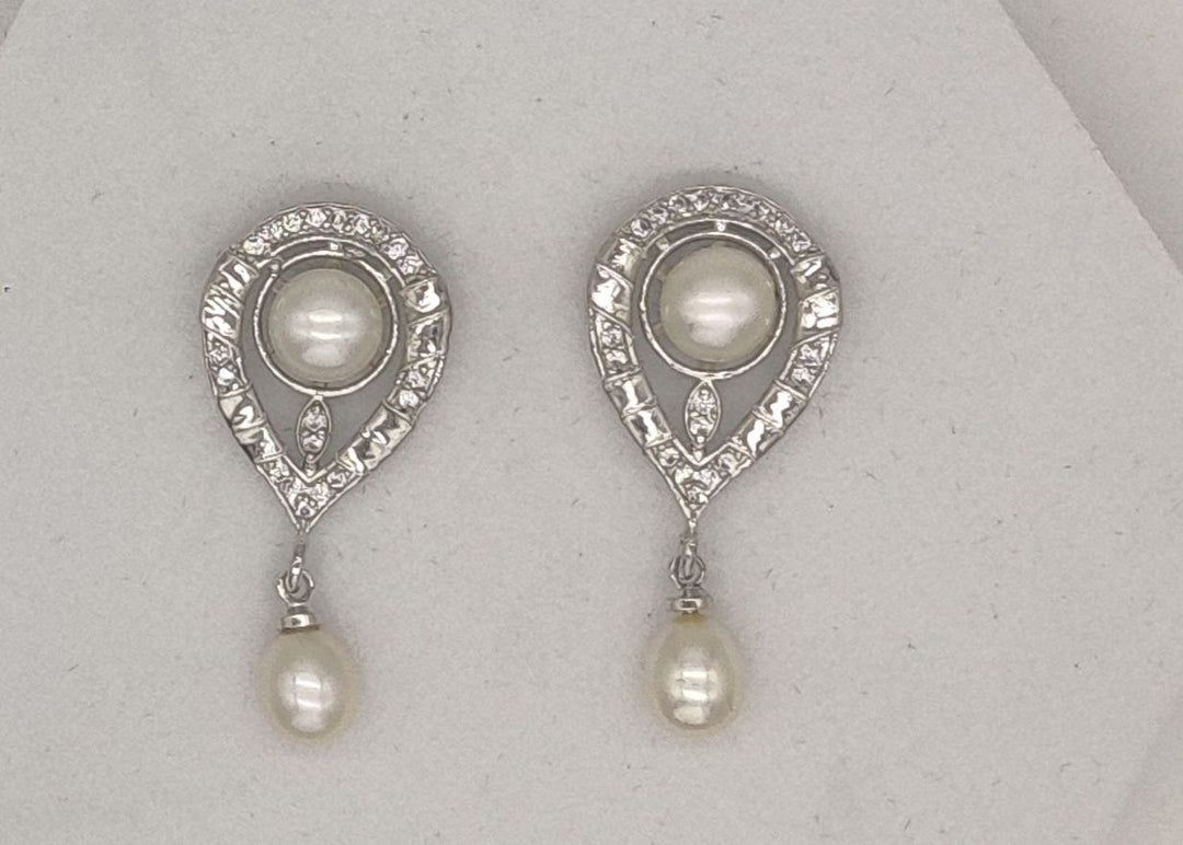 Teardrop Pearl Double Drop Earrings | SHOBITAM