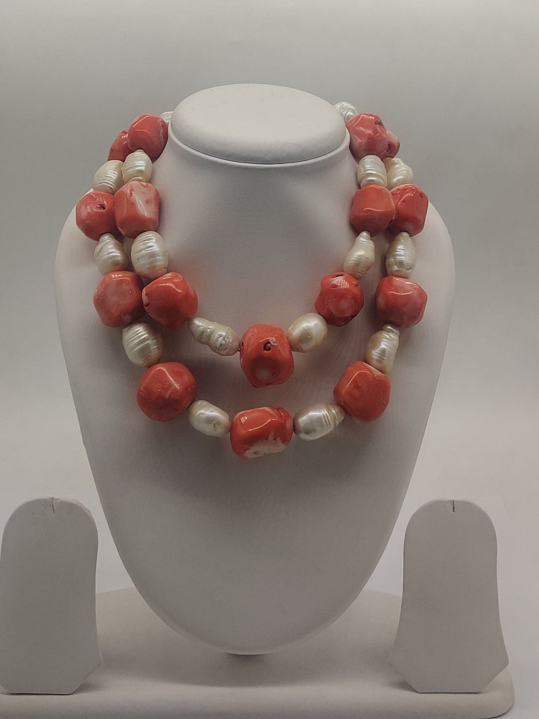 Ocean Ember Coral & Pearl Double-Strand Necklace | SHOBITAM