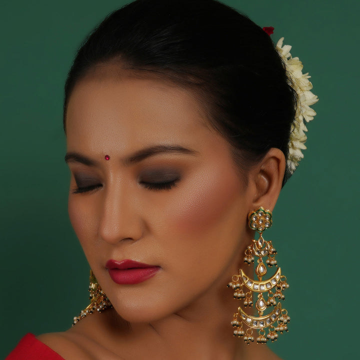 Women's Kundan Earrings with Green Stonework | SHOBITAM