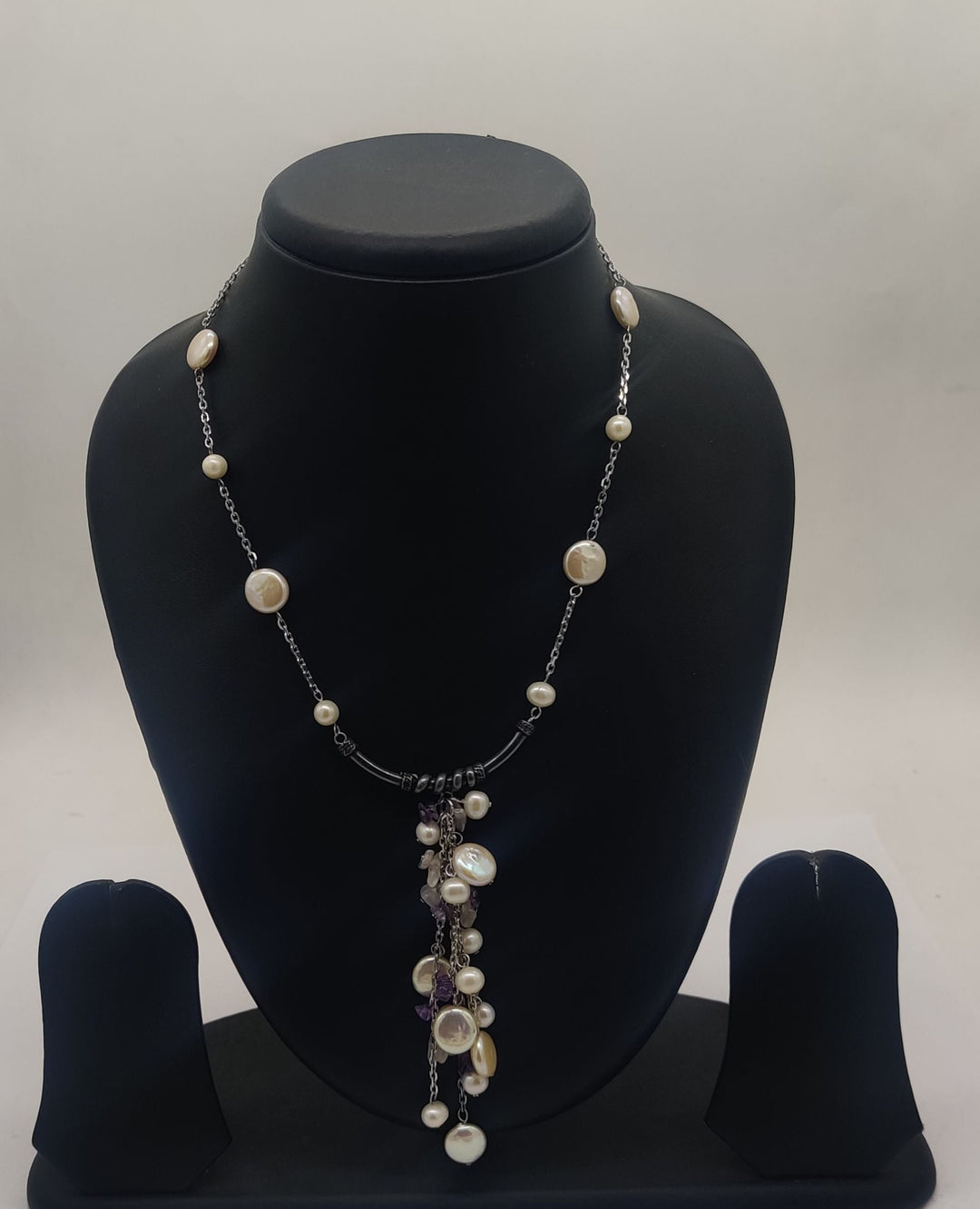 Amethyst Cascade Pearls Silver Necklace | SHOBITAM