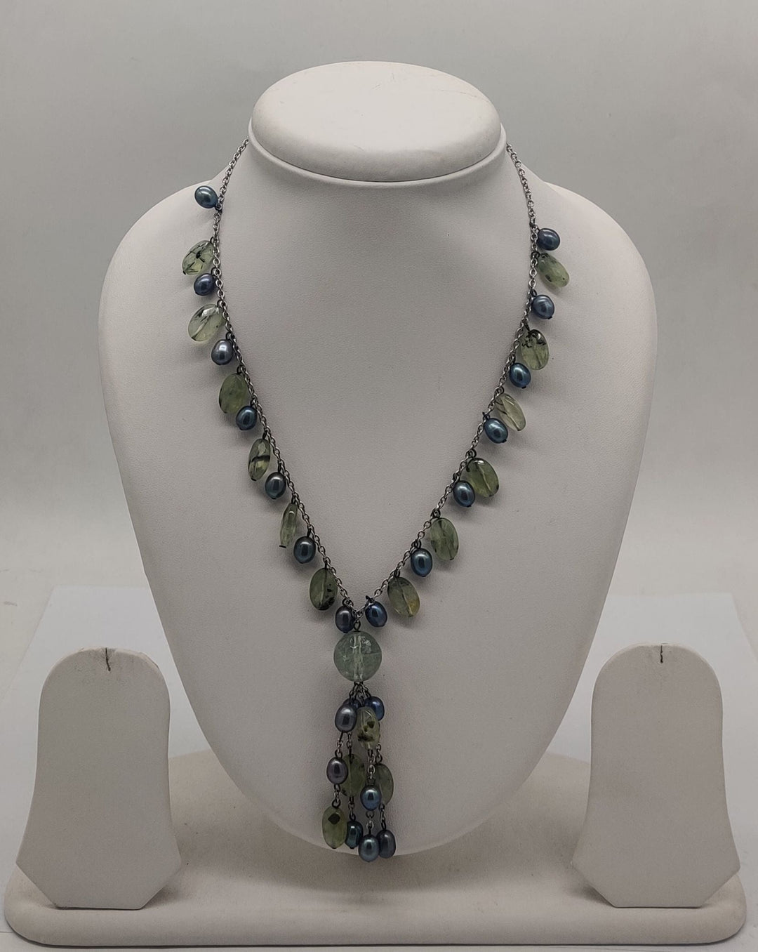 92.5 Silver Forest Dew Pearl & Green Gem Pearls Necklace | SHOBITAM