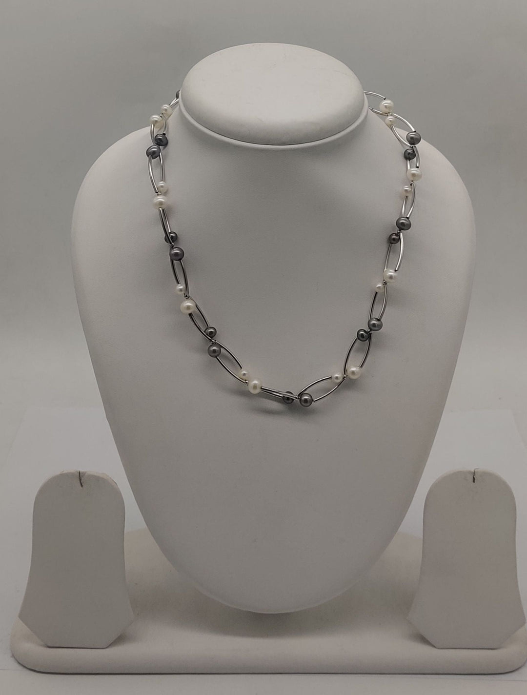 92.5 Silver Dual Pearl Link Silver Necklace | SHOBITAM