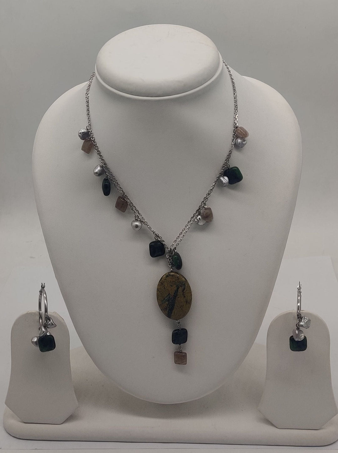 92.5 Silver Boho Bead Harmony Pearls Necklace Set | SHOBITAM