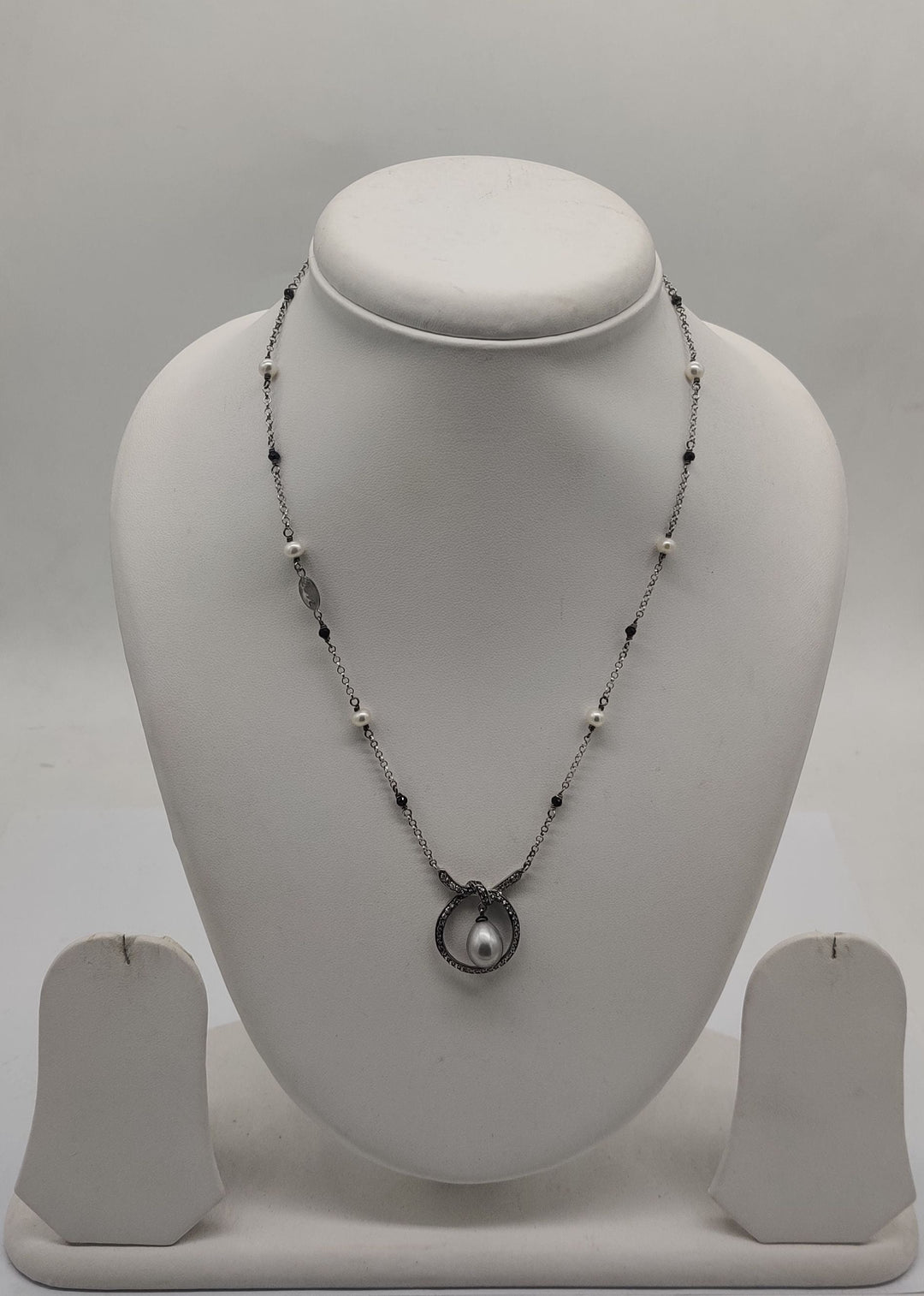 92.5 Silver Pearl Halo Teardrop Necklace | SHOBITAM