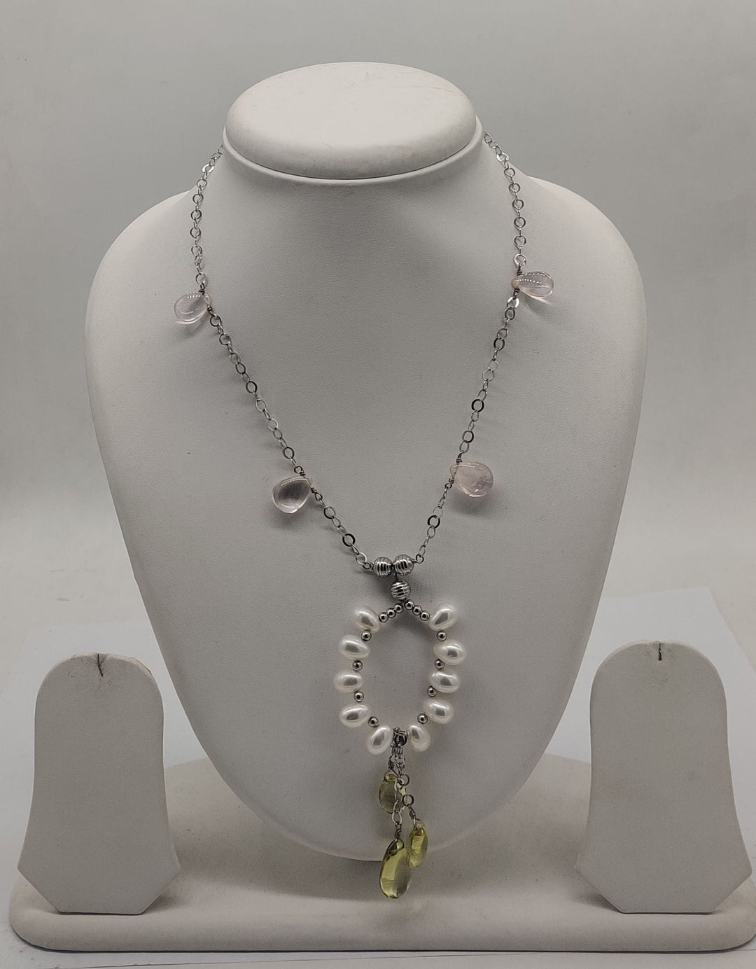 92.5 Silver Mint Glow Pearl Drop Necklace | SHOBITAM