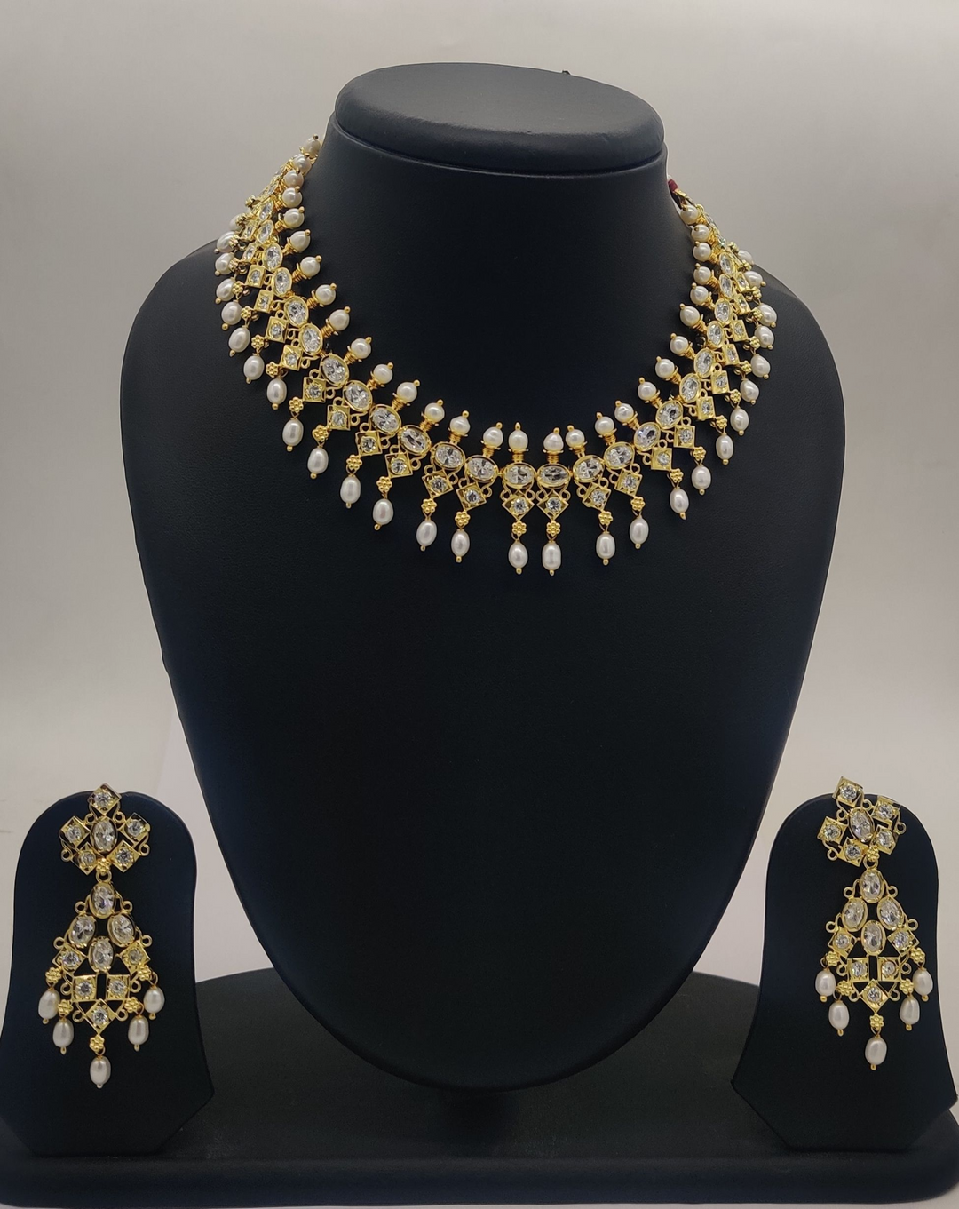 Handcrafted Natural pearl Necklace with white Stones | SHOBITAM