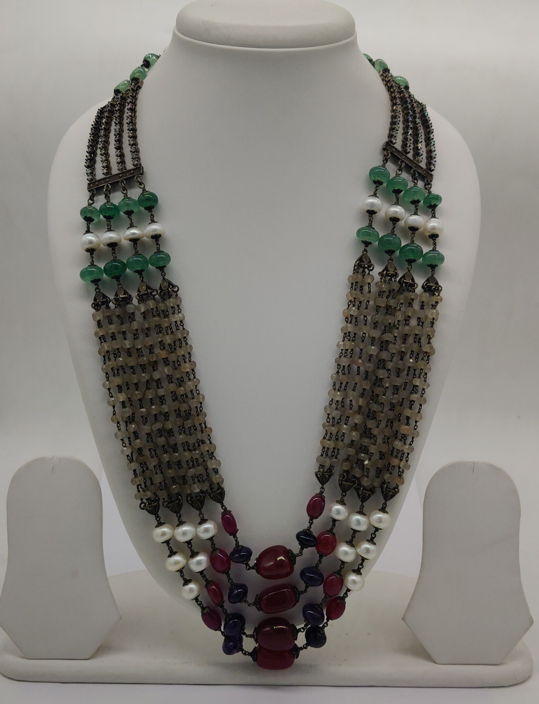 Multi-Strand Beaded Necklace with Colorful Statement Stones | SHOBITAM