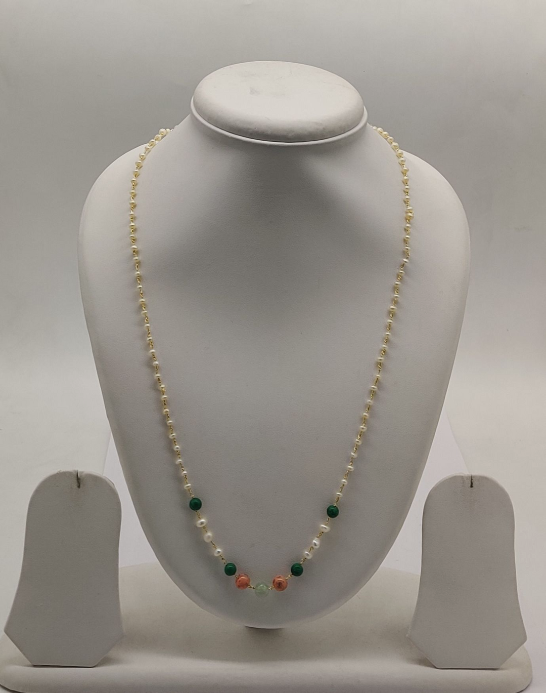 Taar Mala Freshwater Pearl Necklace with Color Bead Cluster | SHOBITAM