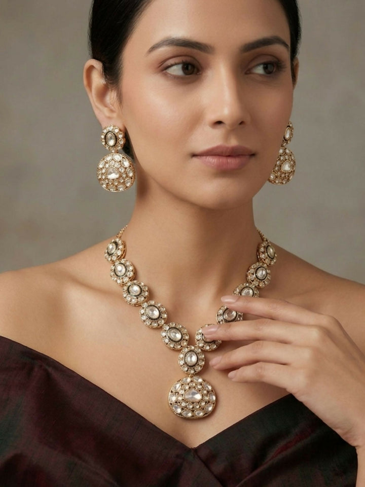 Classic Kundan Statement Necklace Set with Earrings | shobitam